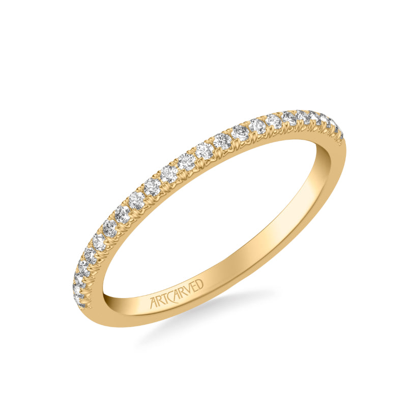 Artcarved Bridal Mounted with Side Stones Contemporary Diamond Wedding Band 18K Yellow Gold