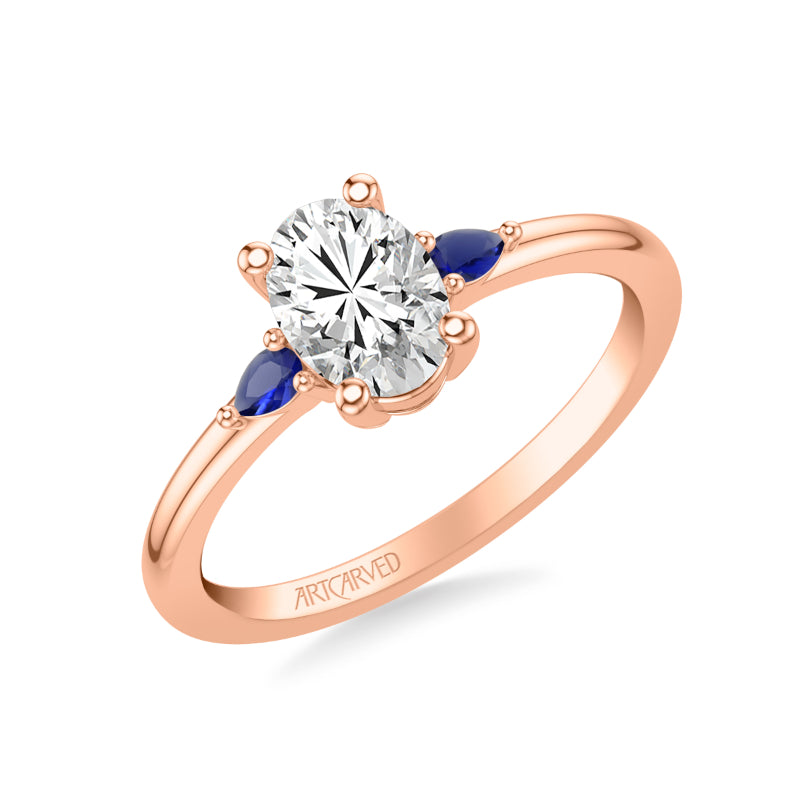 Artcarved Bridal Mounted with CZ Center Classic Gemstone Engagement Ring 14K Rose Gold & Blue Sapphire