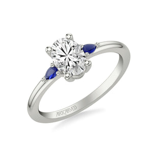 Artcarved Bridal Mounted with CZ Center Classic Engagement Ring 14K White Gold & Blue Sapphire