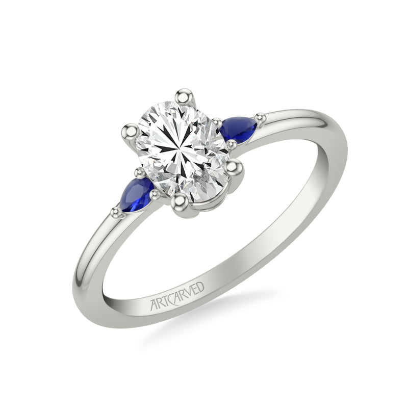 Artcarved Bridal Mounted with CZ Center Classic Gemstone Engagement Ring 18K White Gold & Blue Sapphire