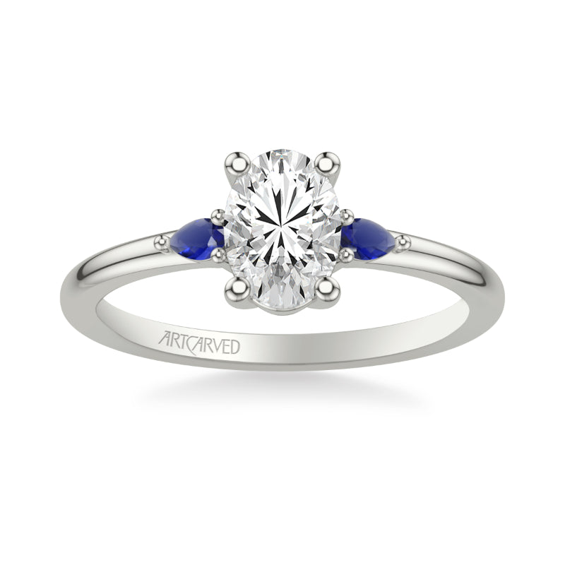 Artcarved Bridal Semi-Mounted with Side Stones Classic Engagement Ring 14K White Gold & Blue Sapphire