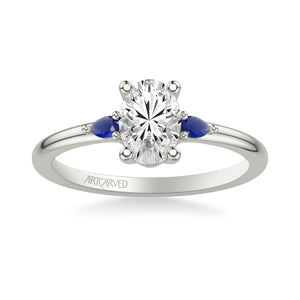 Artcarved Bridal Semi-Mounted with Side Stones Classic Gemstone Engagement Ring 18K White Gold & Blue Sapphire