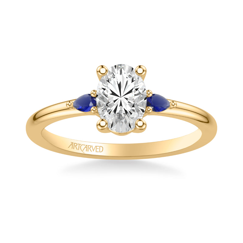 Artcarved Bridal Semi-Mounted with Side Stones Classic Gemstone Engagement Ring 14K Yellow Gold & Blue Sapphire