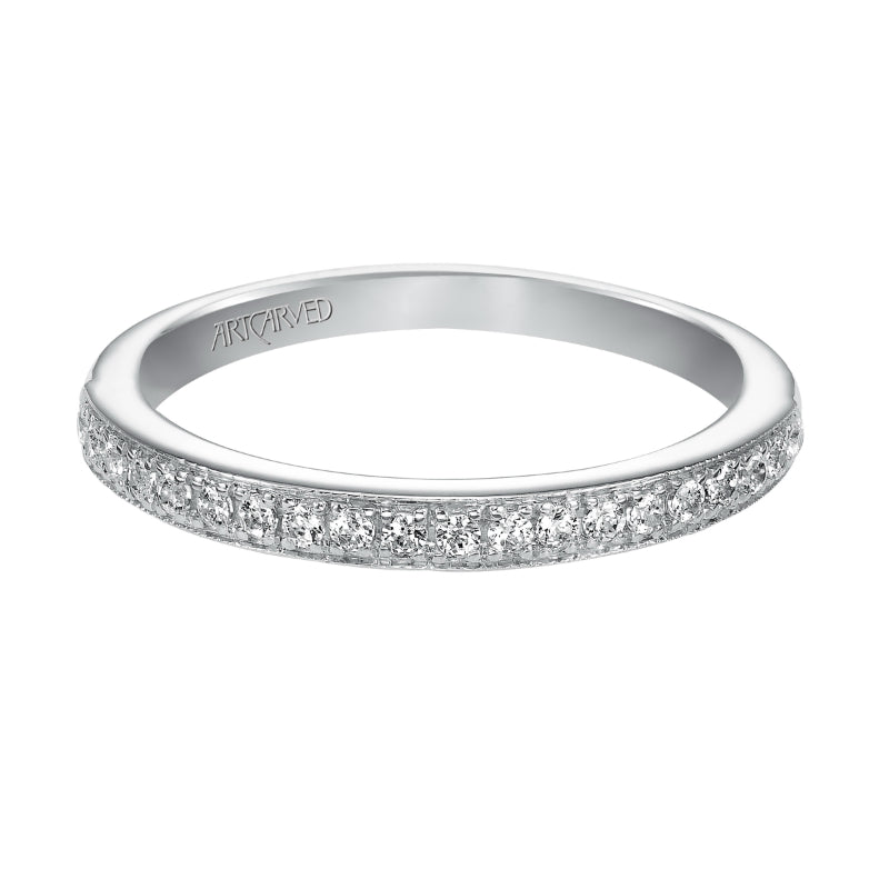 Artcarved Bridal Mounted with Side Stones Vintage Milgrain Diamond Wedding Band Amelia 14K White Gold