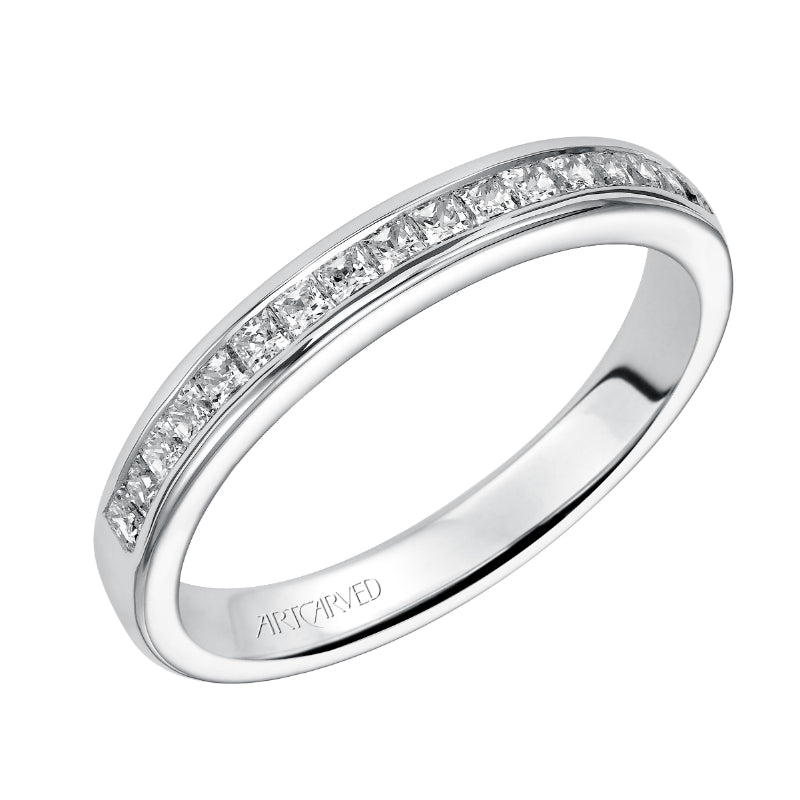 Artcarved Bridal Mounted with Side Stones Classic Diamond Wedding Band Hannah 14K White Gold