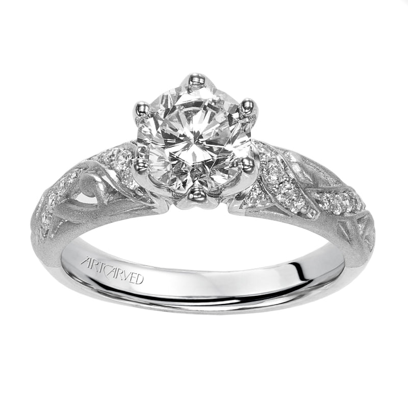 Artcarved Bridal Semi-Mounted with Side Stones Vintage Engagement Ring Amy 14K White Gold