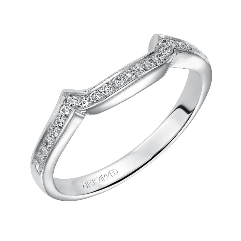 Artcarved Bridal Mounted with Side Stones Vintage Halo Diamond Wedding Band Madison 14K White Gold