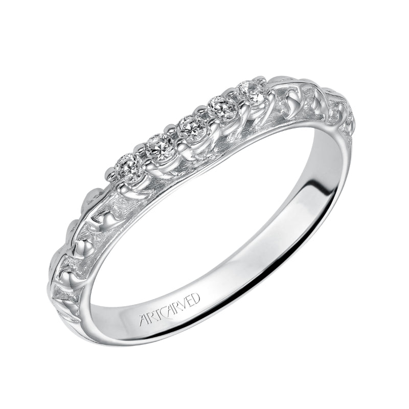 Artcarved Bridal Mounted with Side Stones Vintage Diamond Wedding Band Avery 14K White Gold