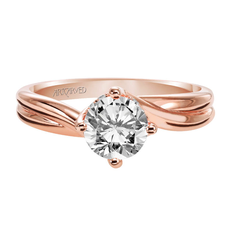 Artcarved Bridal Semi-Mounted with Side Stones Contemporary Twist Solitaire Engagement Ring Whitney 14K Rose Gold