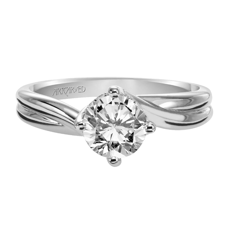 Artcarved Bridal Semi-Mounted with Side Stones Contemporary Twist Solitaire Engagement Ring Whitney 14K White Gold