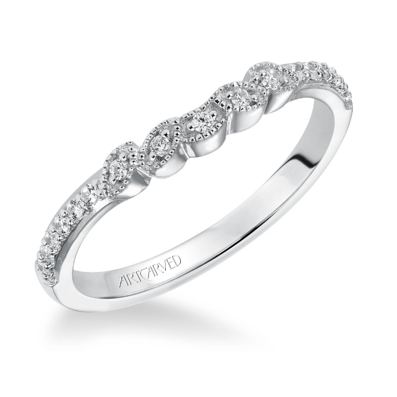 Artcarved Bridal Mounted with Side Stones Vintage Diamond Wedding Band Brielle 14K White Gold