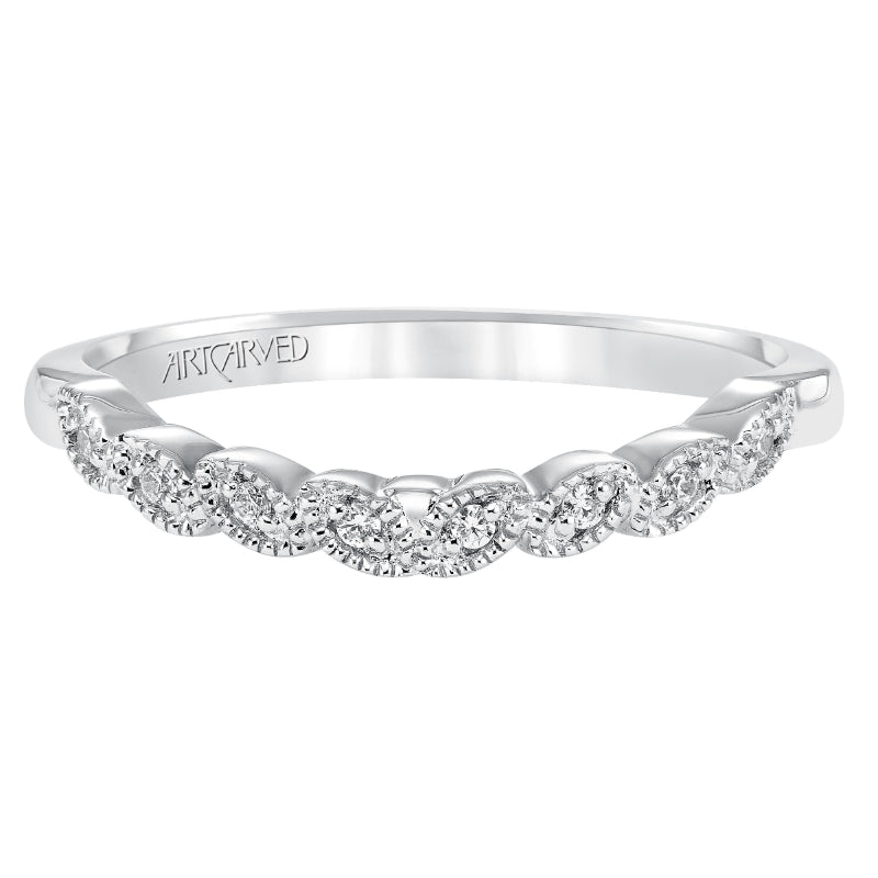 Artcarved Bridal Mounted with Side Stones Contemporary Floral Diamond Wedding Band Adeline 14K White Gold