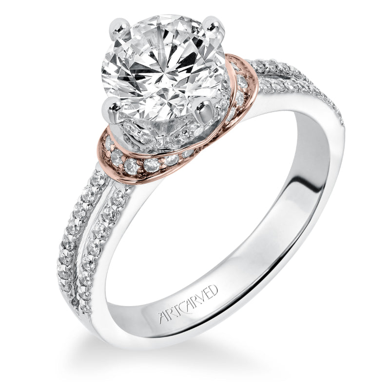 Artcarved Bridal Mounted with CZ Center Contemporary Engagement Ring Alexandria 14K White Gold Primary & 14K Rose Gold