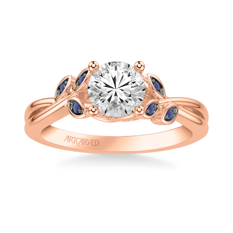 Artcarved Bridal Semi-Mounted with Side Stones Contemporary Engagement Ring 18K Rose Gold & Blue Sapphire