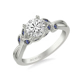 Artcarved Bridal Mounted with CZ Center Contemporary Engagement Ring 14K White Gold & Blue Sapphire