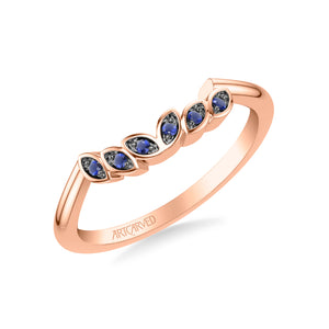 Artcarved Bridal Mounted with Side Stones Contemporary Wedding Band 14K Rose Gold & Blue Sapphire