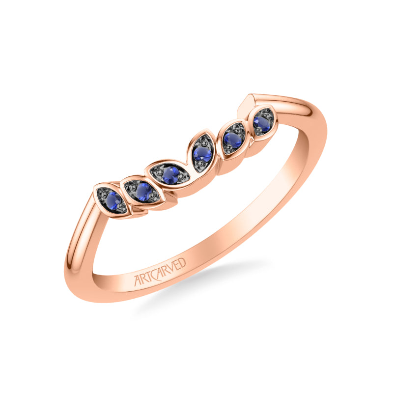 Artcarved Bridal Mounted with Side Stones Contemporary Wedding Band 18K Rose Gold & Blue Sapphire