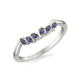 Artcarved Bridal Mounted with Side Stones Contemporary Wedding Band 18K White Gold & Blue Sapphire