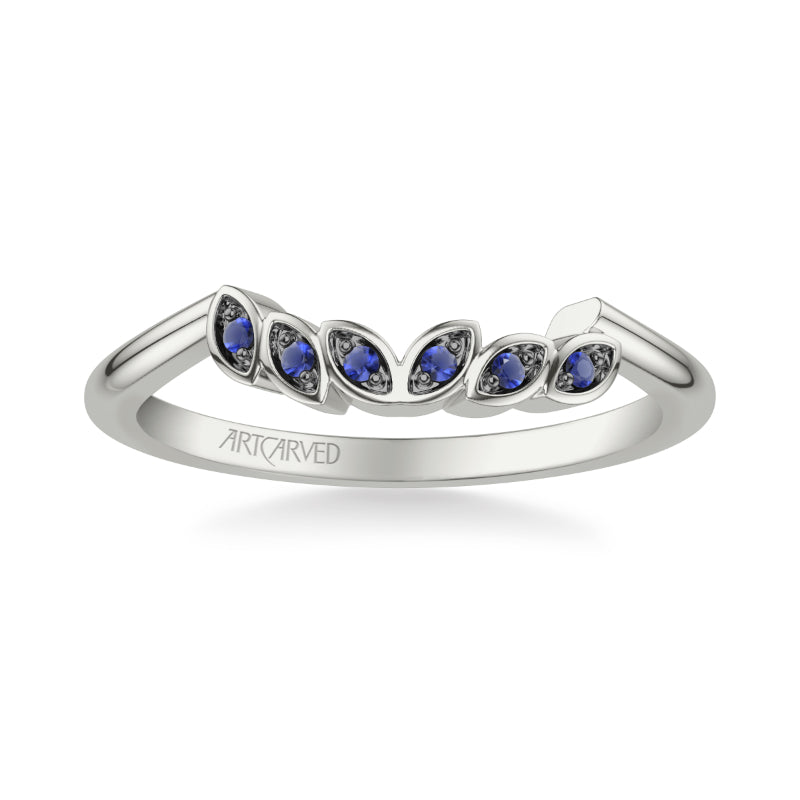 Artcarved Bridal Mounted with Side Stones Contemporary Wedding Band 14K White Gold & Blue Sapphire