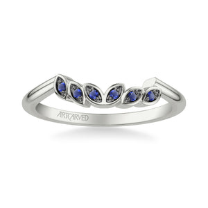 Artcarved Bridal Mounted with Side Stones Contemporary Wedding Band 18K White Gold & Blue Sapphire
