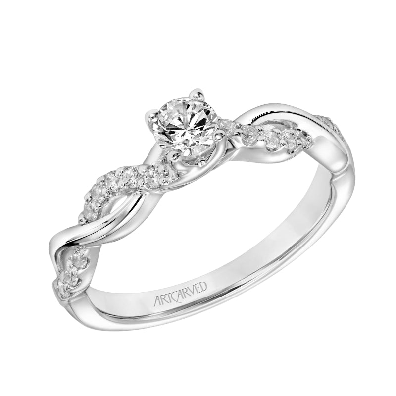 Artcarved Bridal Semi-Mounted with Side Stones Contemporary One Love Engagement Ring Gabriella 14K White Gold