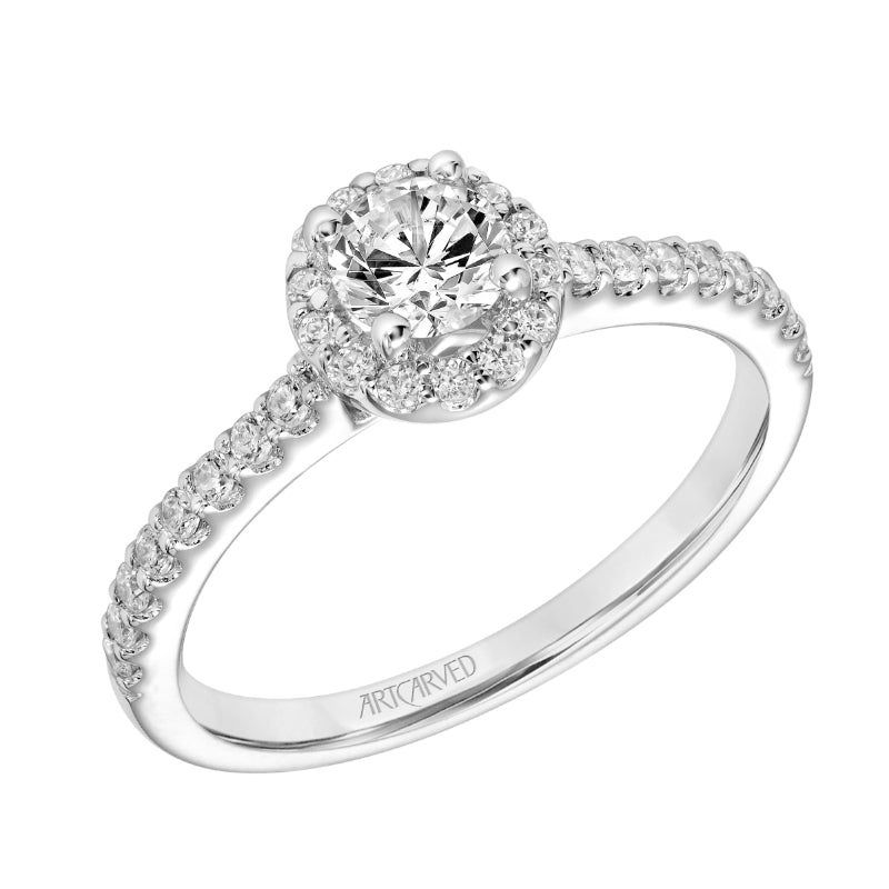 Artcarved Bridal Mounted Mined Live Center Classic One Love Halo Engagement Ring Layla 18K White Gold