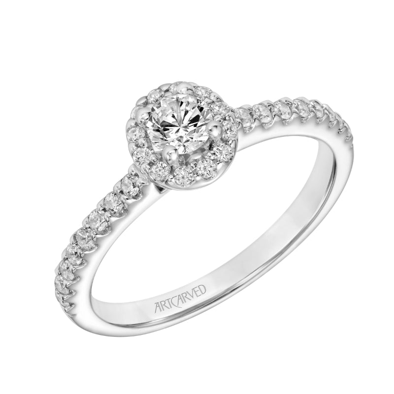 Artcarved Bridal Mounted Mined Live Center Classic One Love Halo Engagement Ring Layla 18K White Gold