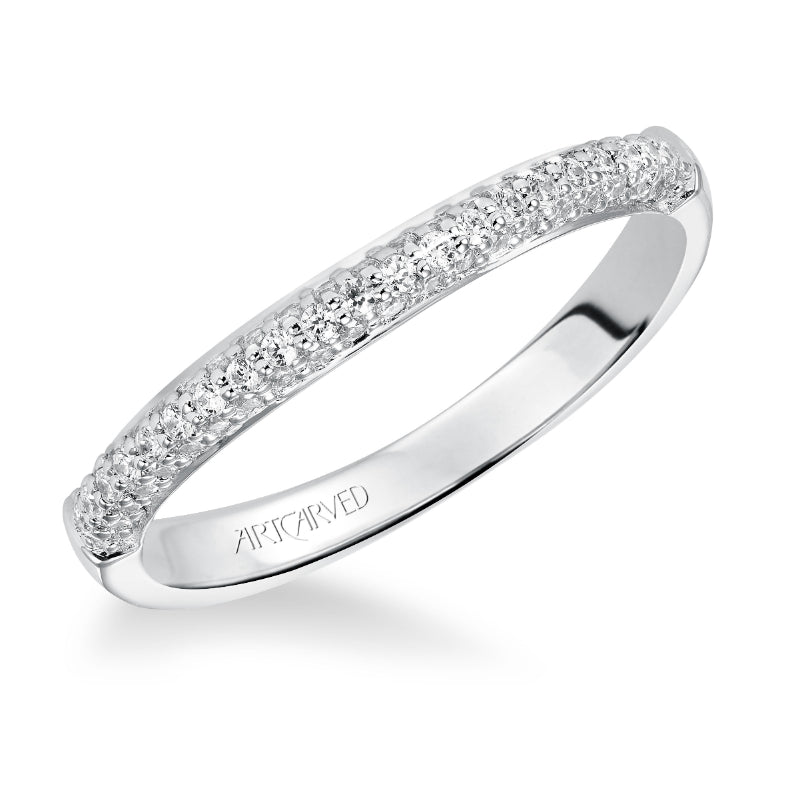 Artcarved Bridal Mounted with Side Stones Classic Halo Diamond Wedding Band Reese 14K White Gold