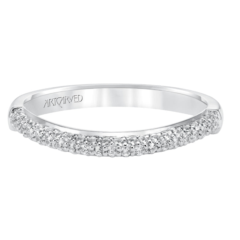 Artcarved Bridal Mounted with Side Stones Classic Halo Diamond Wedding Band Reese 14K White Gold