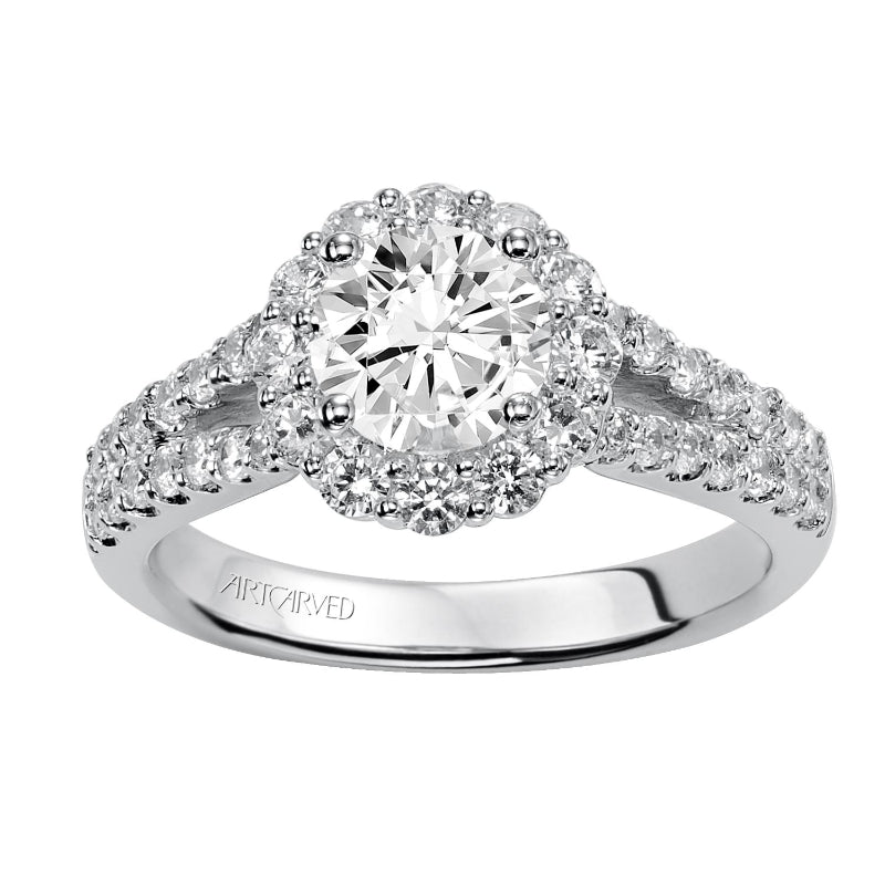 Artcarved Bridal Semi-Mounted with Side Stones Classic Halo Engagement Ring Megan 14K White Gold