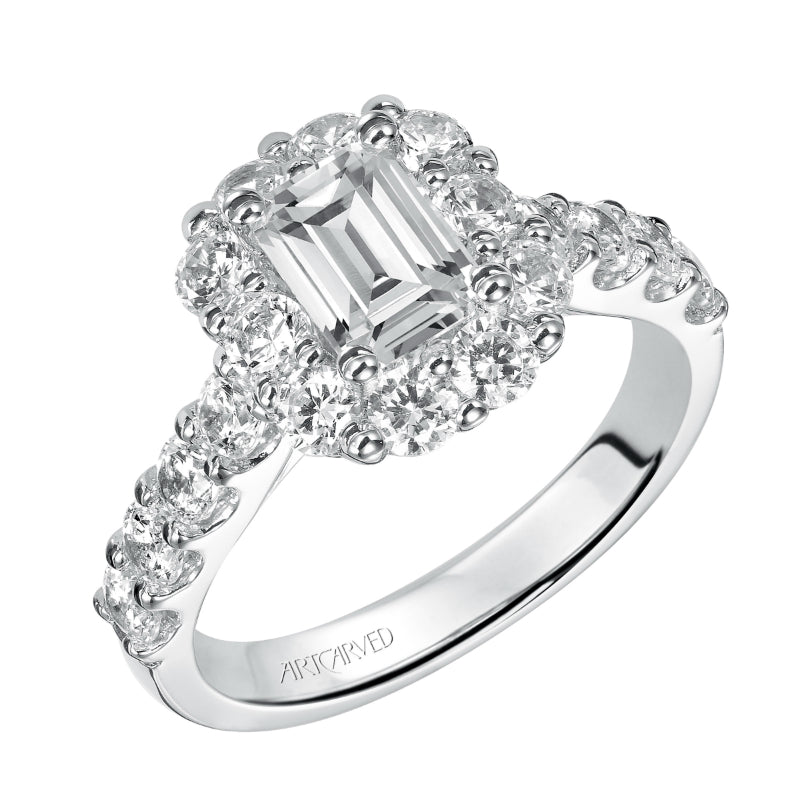 Artcarved Bridal Semi-Mounted with Side Stones Classic Halo Engagement Ring Wynona 14K White Gold