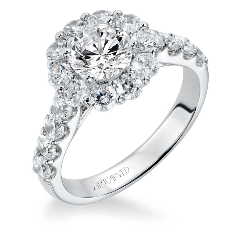 Artcarved Bridal Mounted with CZ Center Classic Halo Engagement Ring Wynona 14K White Gold