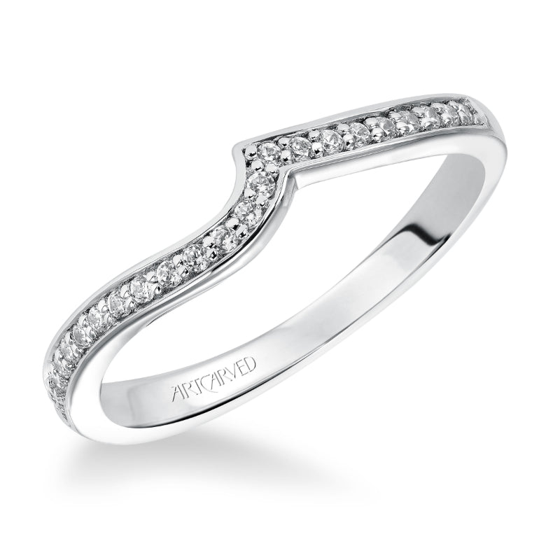 Artcarved Bridal Mounted with Side Stones Contemporary Diamond Wedding Band Ellie 14K White Gold