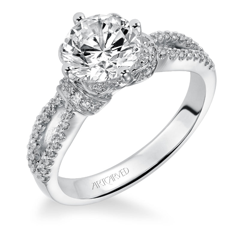 Artcarved Bridal Mounted with CZ Center Contemporary Floral Diamond Engagement Ring Phoebe 14K White Gold