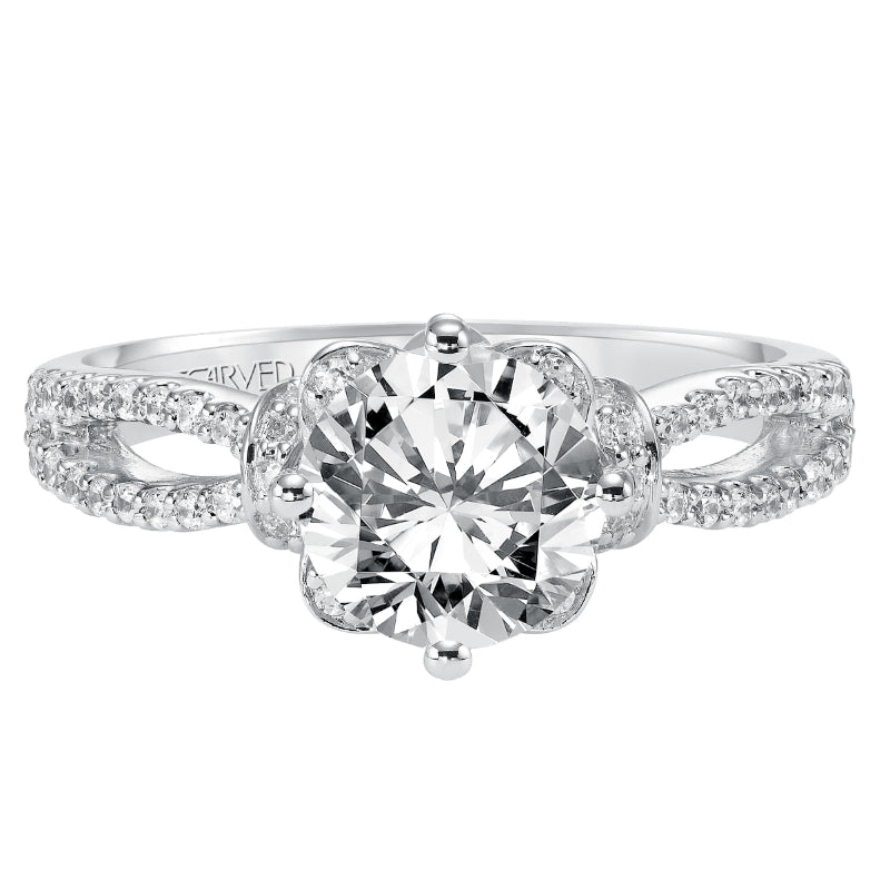 Artcarved Bridal Mounted with CZ Center Contemporary Floral Diamond Engagement Ring Phoebe 14K White Gold