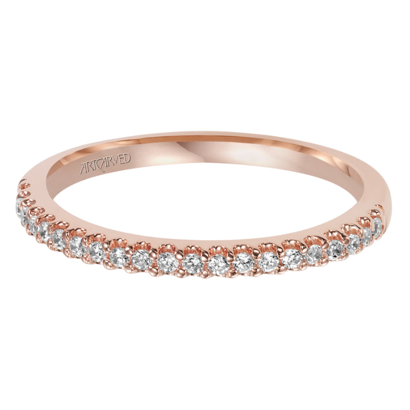 Artcarved Bridal Mounted with Side Stones Contemporary Floral Diamond Wedding Band Phoebe 14K Rose Gold