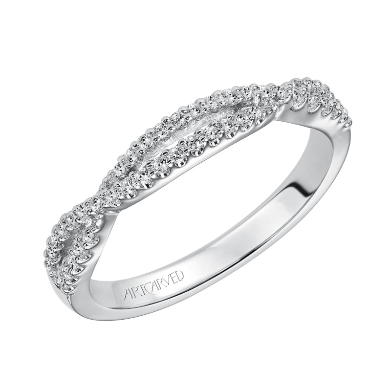 Artcarved Bridal Mounted with Side Stones Contemporary Floral Diamond Wedding Band Leslie 14K White Gold