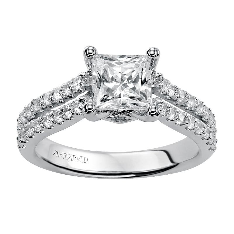 Artcarved Bridal Mounted with CZ Center Classic Engagement Ring Robyn 14K White Gold