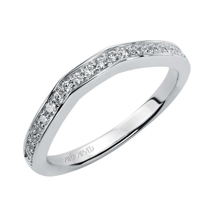 Artcarved Bridal Mounted with Side Stones Vintage Diamond Wedding Band Candance 14K White Gold