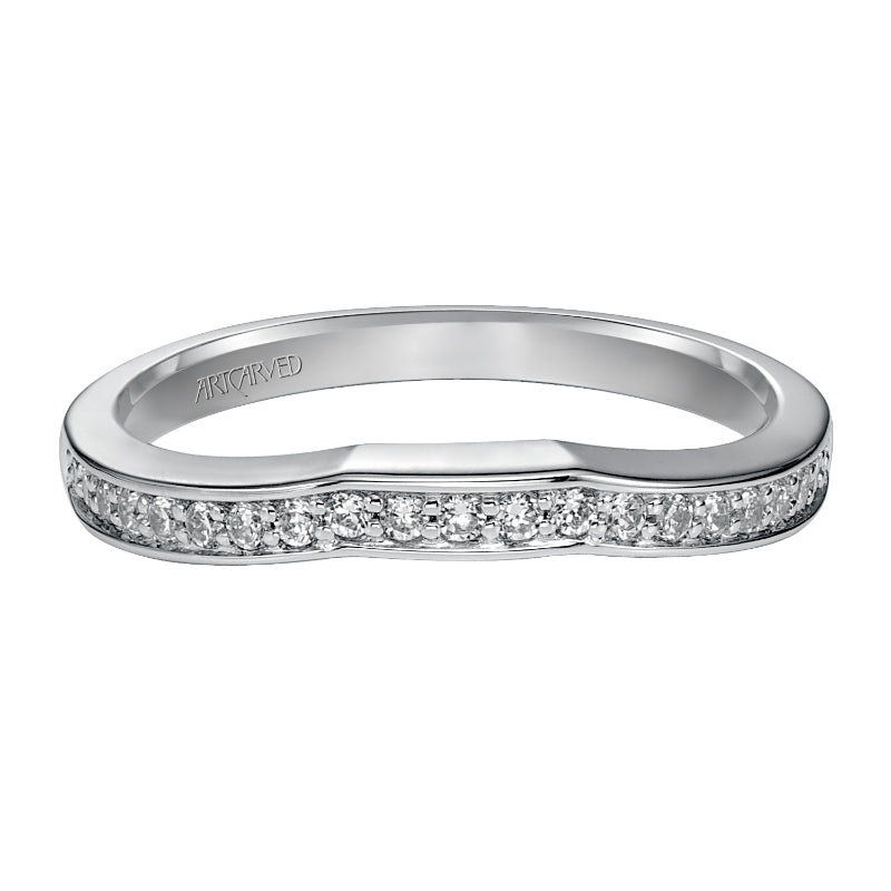 Artcarved Bridal Mounted with Side Stones Vintage Diamond Wedding Band Candance 14K White Gold