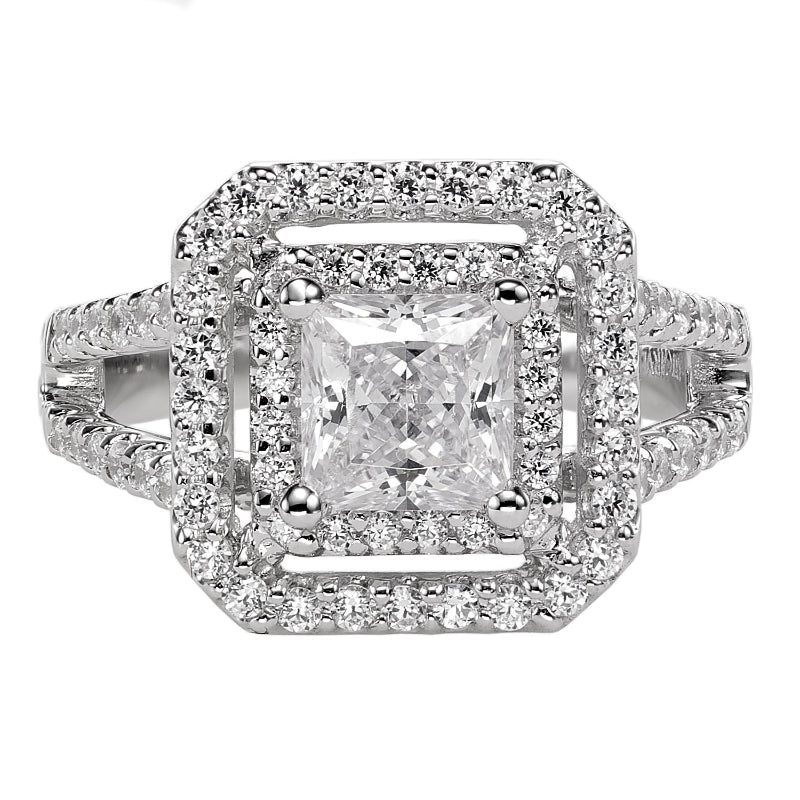 Artcarved Bridal Mounted with CZ Center Classic Halo Engagement Ring Francine 14K White Gold