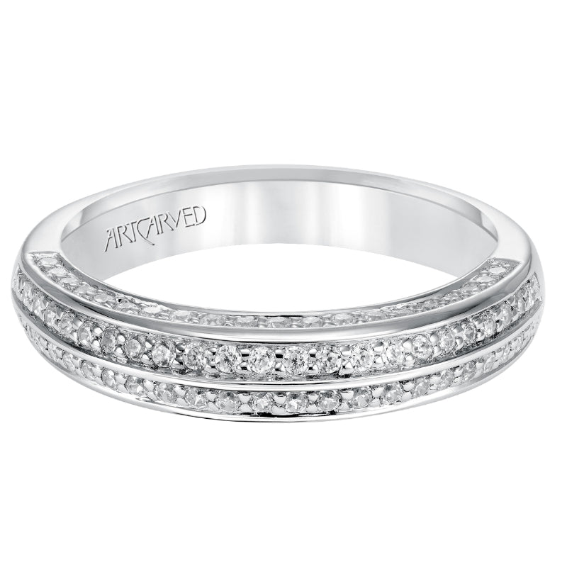 Artcarved Bridal Mounted with Side Stones Contemporary Diamond Wedding Band Kelsie 18K White Gold