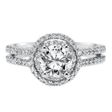 Artcarved Bridal Semi-Mounted with Side Stones Classic Halo Engagement Ring Callie 14K White Gold