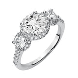 Artcarved Bridal Mounted with CZ Center Classic Diamond 3-Stone Engagement Ring Regan 14K White Gold