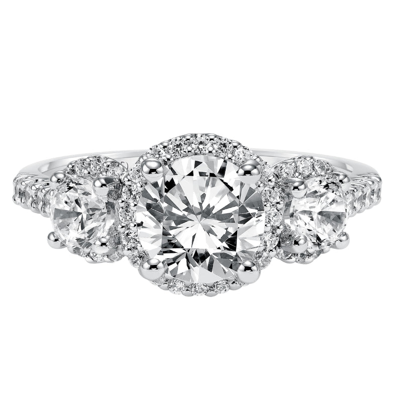 Artcarved Bridal Mounted with CZ Center Classic Diamond 3-Stone Engagement Ring Regan 14K White Gold