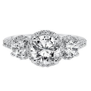 Artcarved Bridal Mounted with CZ Center Classic Diamond 3-Stone Engagement Ring Regan 14K White Gold