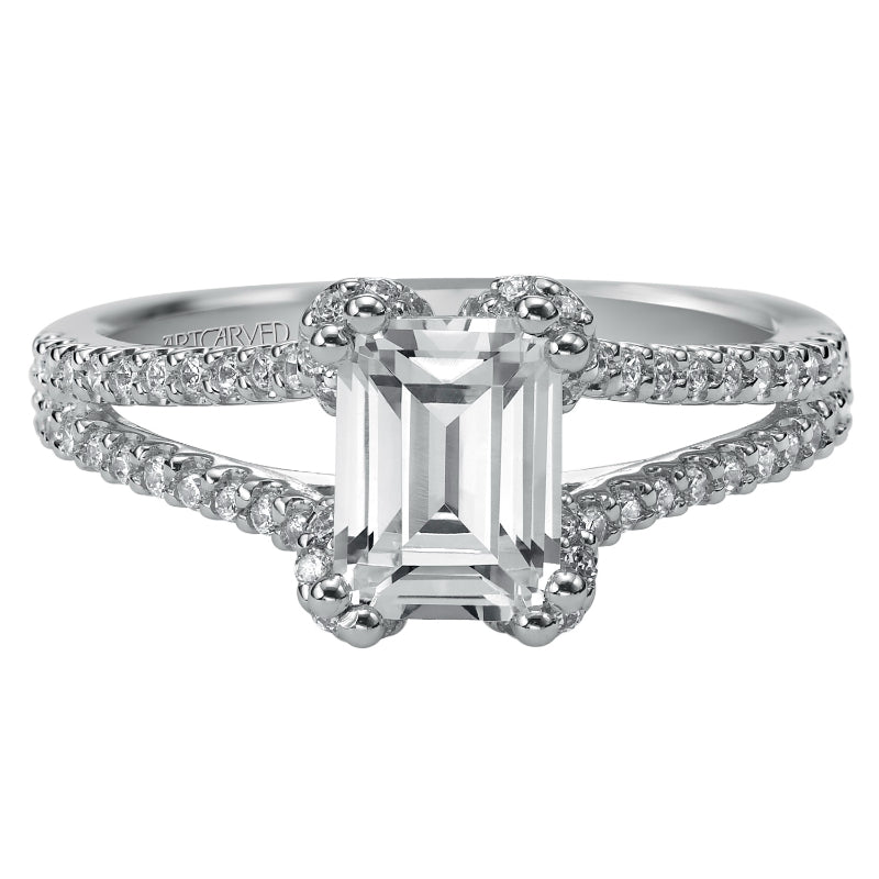 Artcarved Bridal Semi-Mounted with Side Stones Classic Engagement Ring Lacey 14K White Gold