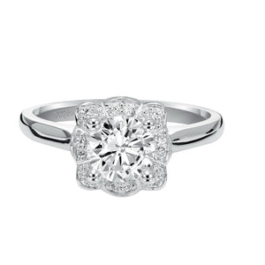 Artcarved Bridal Semi-Mounted with Side Stones Contemporary Halo Engagement Ring Marissa 14K White Gold