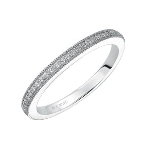 Artcarved Bridal Mounted with Side Stones Vintage Diamond Wedding Band Agnes 14K White Gold