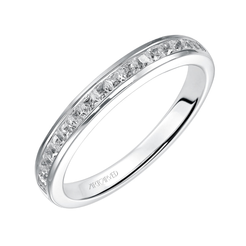 Artcarved Bridal Mounted with Side Stones Classic Diamond Wedding Band Portia 14K White Gold